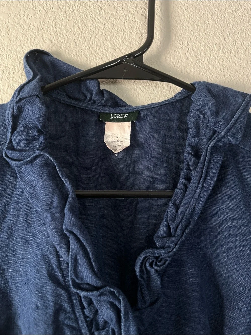 J. Crew 100% linen Navy Ruffle-Trim Wrap Dress